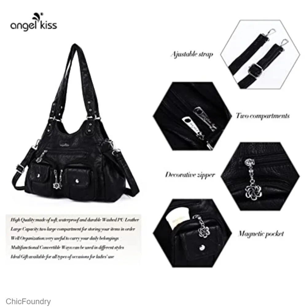 Medium Hobo Shoulder Bag PU Leather Crossbody with Adjustable Strap